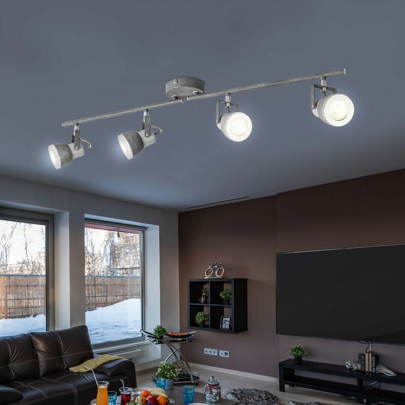 

Lámpara de techo 4 llamas, foco de techo gris, plafón de techo giratorio Spots LED, con focos móviles en gris piedra y cromo, 4x5W 4x 400lm 3000K, L