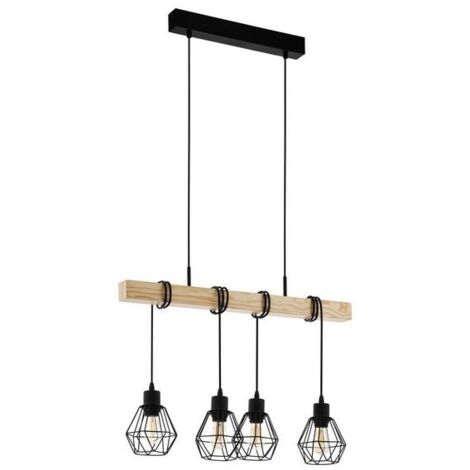 Lámpara de techo 70x20x110 cm 5 en metal negro con soporte de madera 220-240 V IP120 - Eglo Townshend