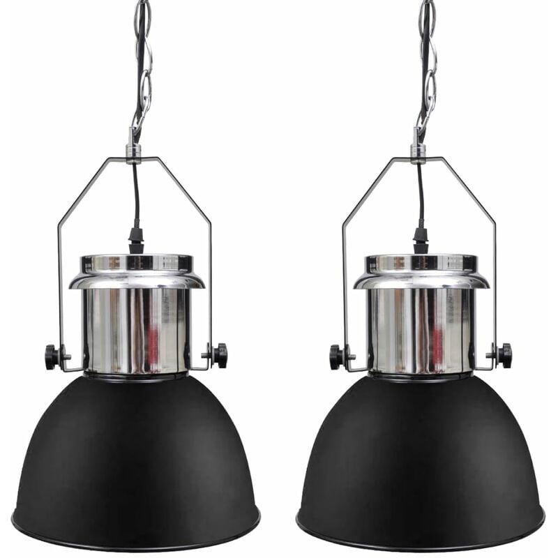 

Lámpara de techo altura ajustable moderna metal negro 2 uds