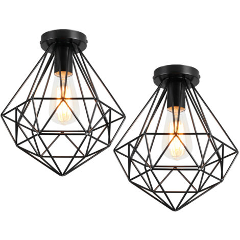 Lámpara De Techo Antigua De Diamante De 26CM Plafones Creativa Plafones Vintage Moderna E27 Para Oficina, Dormitorio, Interior Negro-2PCS