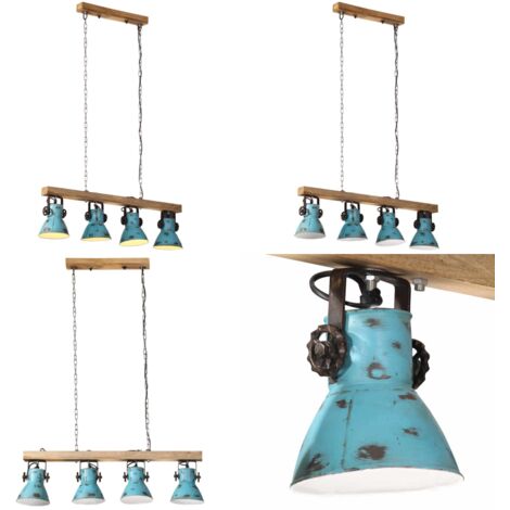 Lámpara de techo azul desgastado 25 W E27 90x24x111 cm - Lámpara industrial - Lámpara azul desgastado