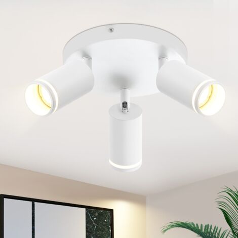 GBLY LED Deckenstrahler Weiß Deckenleuchte: GU10 Spots Deckenlampe 3 Flammig Schwenkbar Wandstrahler Rund Innen Metall Deckenspots für Flur Wohnzimmer Küche Schlafzimmer, Ohne Leuchtmittel