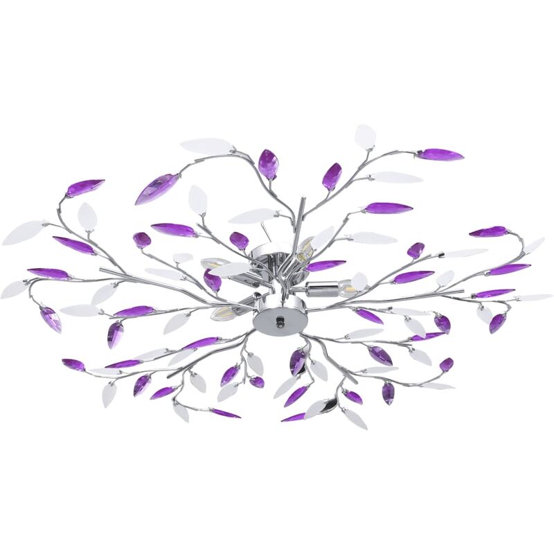 

Lámpara de techo brazos cristal forma hoja 5 bombillas morado