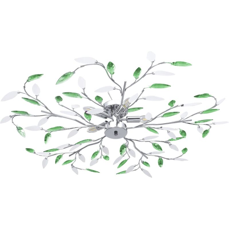 

Lámpara de techo brazos cristal forma hoja 5 bombillas verde
