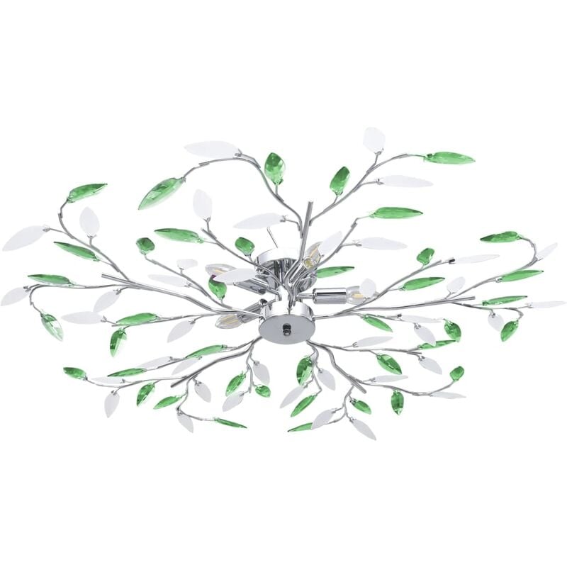 

vidaXL Lámpara de techo brazos cristal forma hoja 5 bombillas verde - Verde