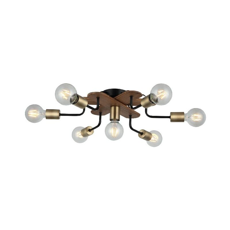 

Lampara de Techo Budak - Luz de techo - de la pared - Oro, Negro, Madera en Metal, Madera, 57 x 57 x 15 cm, 7 x E27, Max 40W