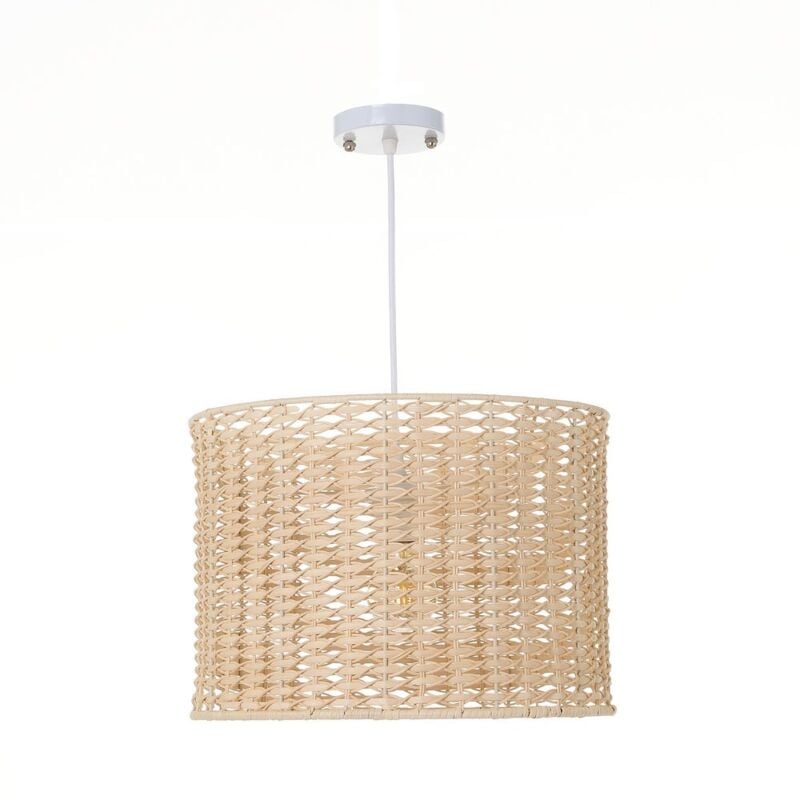 

Lámpara de techo cilíndrica trenzada de rattán y metal beige Ø 35x24 cm
