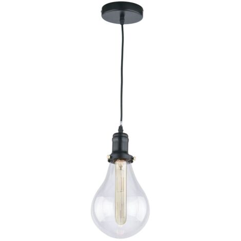 Lámpara de techo colgante “Bulb Vintage” E27 IP20 fabricada en cristal transparente y metal color negro mate
