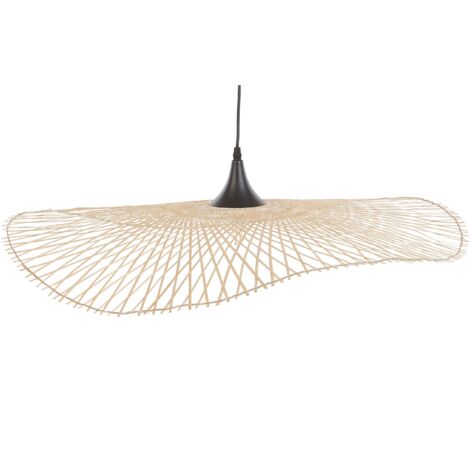 Lámpara de techo colgante con pantalla ovalada de bambú de madera clara Floyd