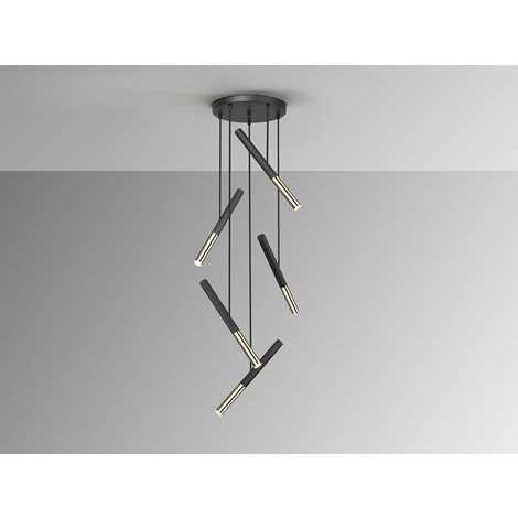 LÁMPARA DE TECHO COLGANTE EDNA 5L NEGRO-ORO DIM