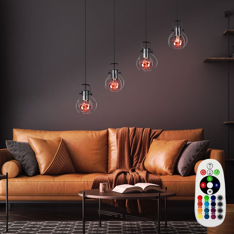 

Lámpara de techo colgante jaula regulable lámpara colgante de madera con control remoto en un juego con iluminación LED RGB