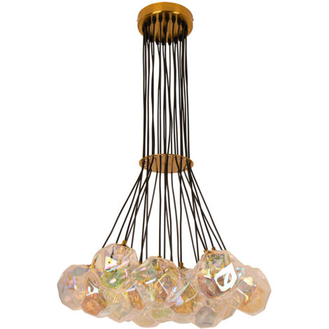 Lámpara de techo colgante para sala de estar y comedor, dorada, con 21 bolas de cristal.