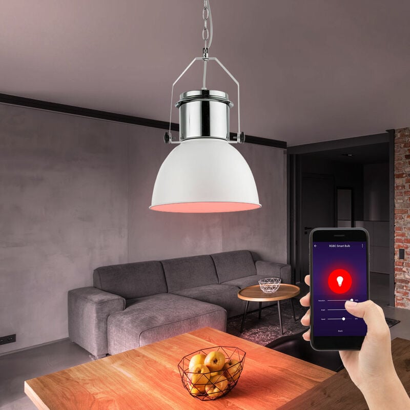 

Lámpara de techo colgante retro LED RGB inteligente regulable luz colgante de sala de estar blanca controlable a través de teléfono móvil