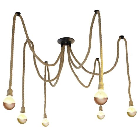 Lámpara de techo colgante “Winery” de seis luces (6xE27) (60W máximo 220/240V) IP20 fabricado en cuerda, cobre y plástico