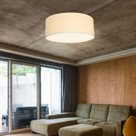 Lámpara de techo comedor lámpara de techo redonda textil beige lámpara de salón 3 llamas moderna, cubierta blanca, 3x E27, F x Al.40 x 16,5 cm