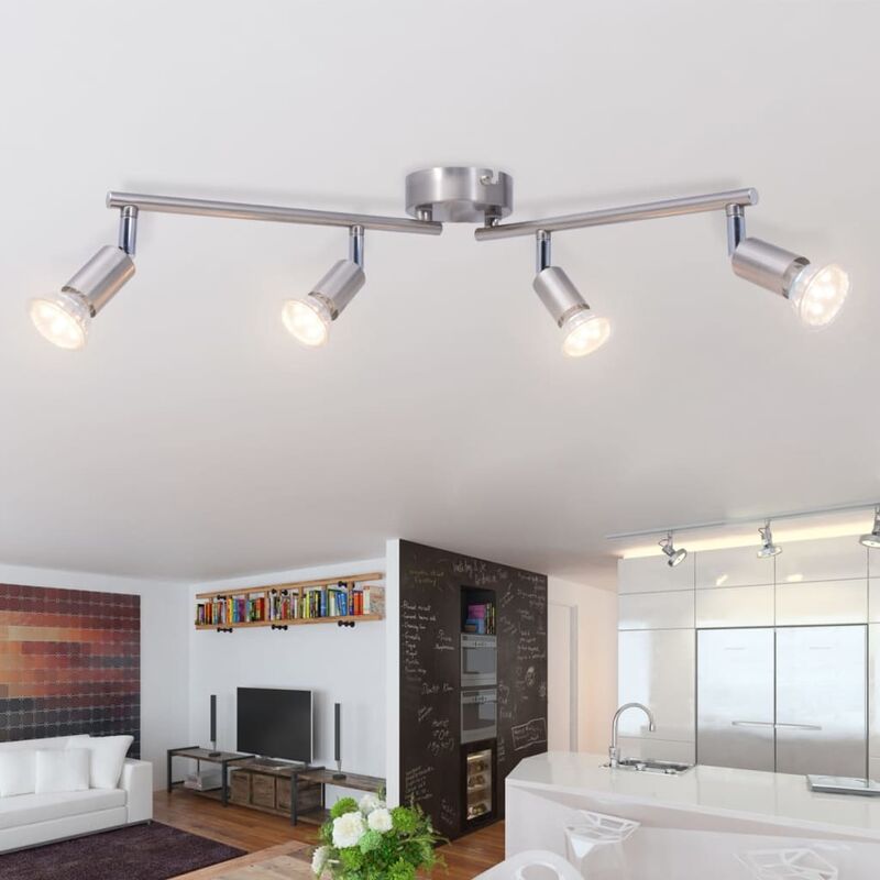 

Lámpara de techo con 4 focos LED de níquel satinado