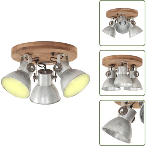 Lámpara de techo con acabado lota - vidaXL Lámpara de techo industrial 25 W plateado 42x27 cm E27 - Lámpara de techo con madera
