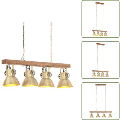 Lámpara de techo con acabado marrón - vidaXL Lámpara de techo industrial madera de mango latón E27 - Lámpara de techo con imperfecciones