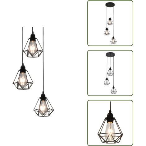 Lámpara de techo con altura ajustable - vidaXL Lámpara de techo con diseño de rombos negra 3 bombillas E27 - Lámpara de techo con 3 bombillas