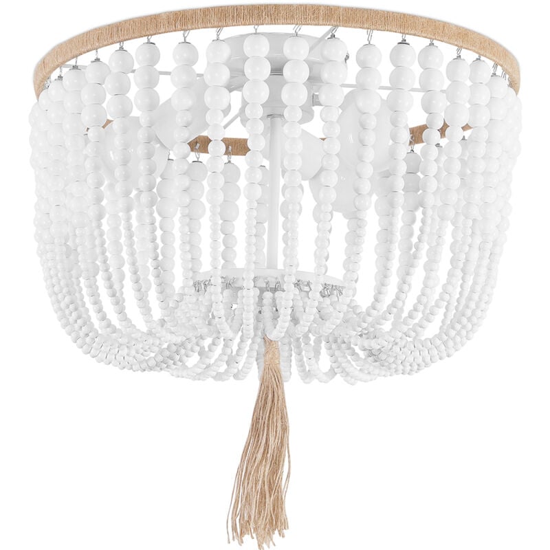 

Lámpara de techo estilo Boho con bolas de madera Blanco Cuerda, Metal, Madera