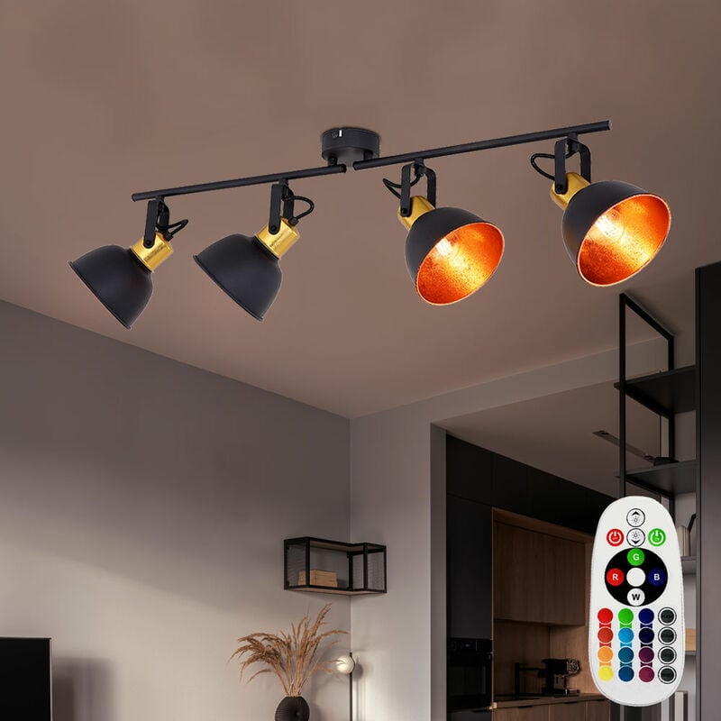 

Lámpara de techo negra, lámpara de control remoto, atenuador dorado, ajustable en un juego que incluye bombillas LED RGB