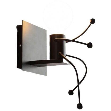 Lámpara de techo con espejo de baño, lámpara de pared colgante con forma de hombrecito de dibujos animados vintage y creativos, color negro.