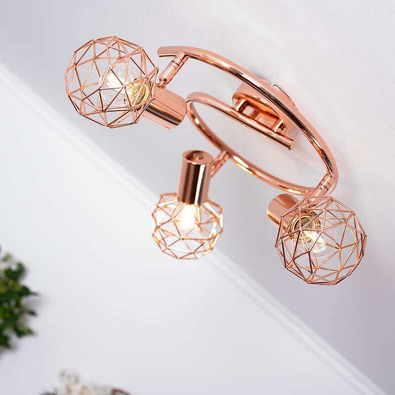 

Lámpara de techo con foco, diseño de jaula de bolas, accesorio de iluminación, iluminación para dormitorio, cobre