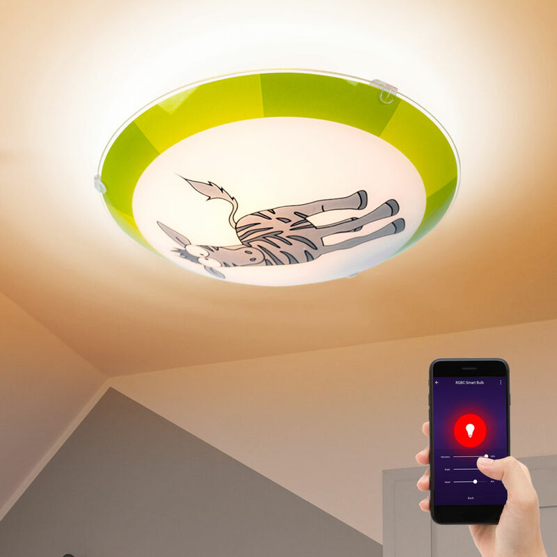 

Lámpara de techo con motivo de la habitación de los niños Zebra Alexa Google App en un juego que incluye bombillas LED Smart Home RGB