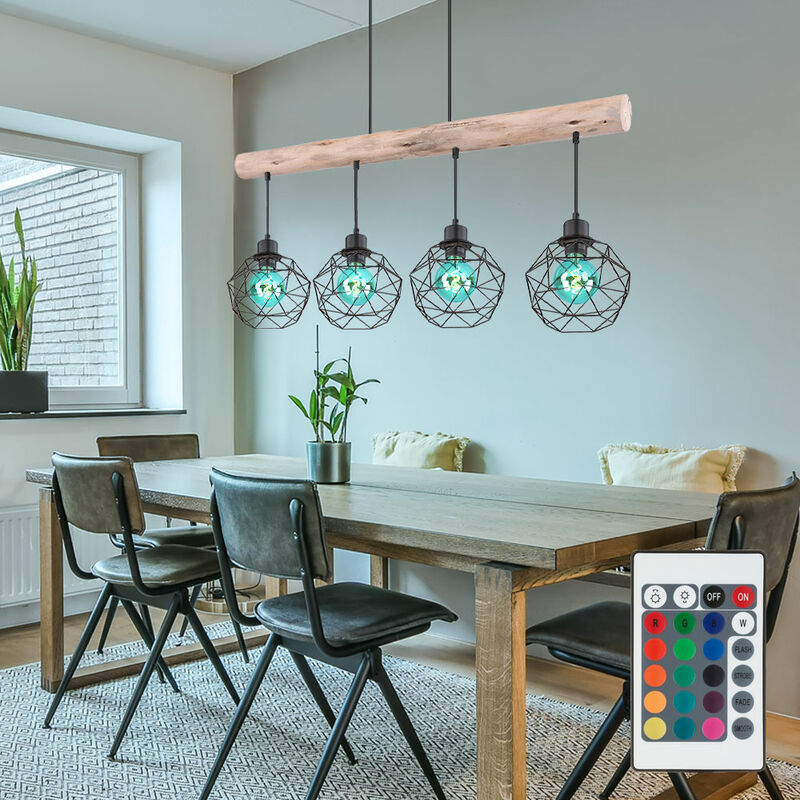 

Lámpara colgante péndulo de techo con control remoto, haz de madera, lámpara colgante regulable en un juego que incluye bombillas LED RGB