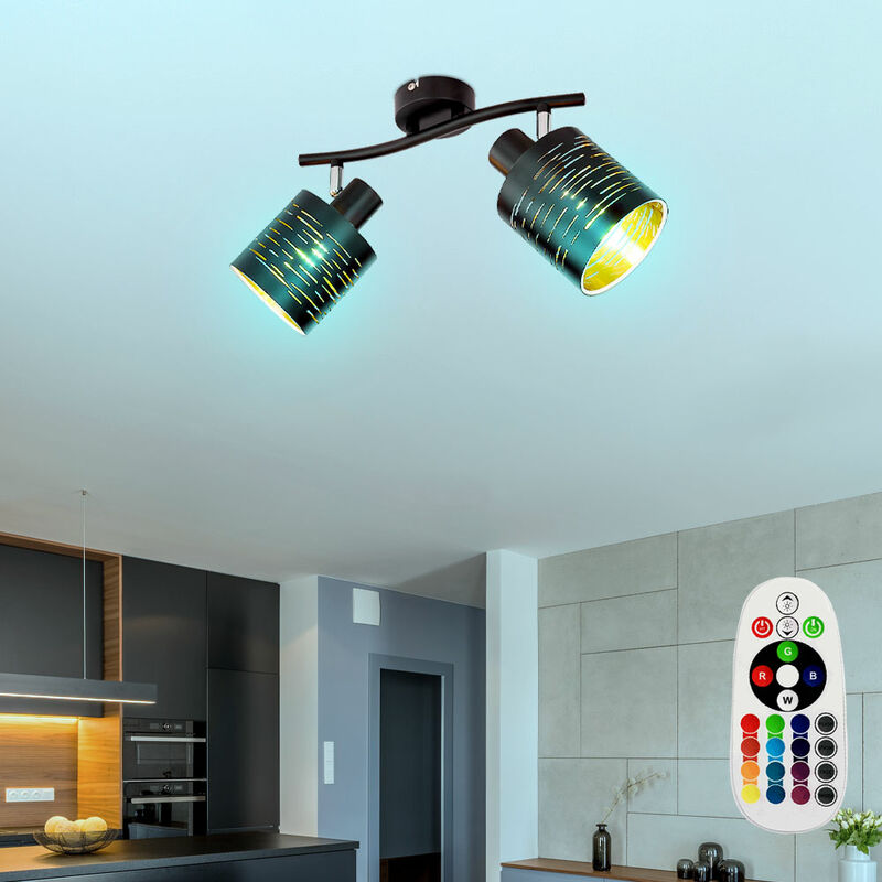 

Lámpara de techo con control remoto decoración perforaciones focos lámpara de punto de oro negro regulable en un juego que incluye bombillas LED RGB