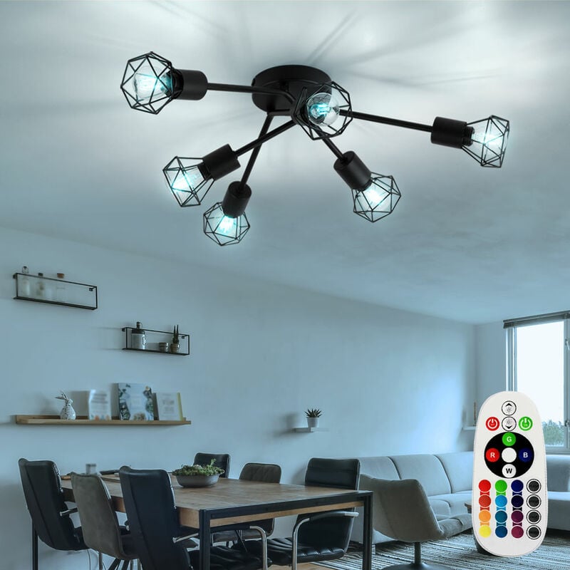 

Lámpara de techo CONTROL REMOTO Foco de jaula Lámpara retro DIMMABLE en un juego que incluye lámparas LED RGB