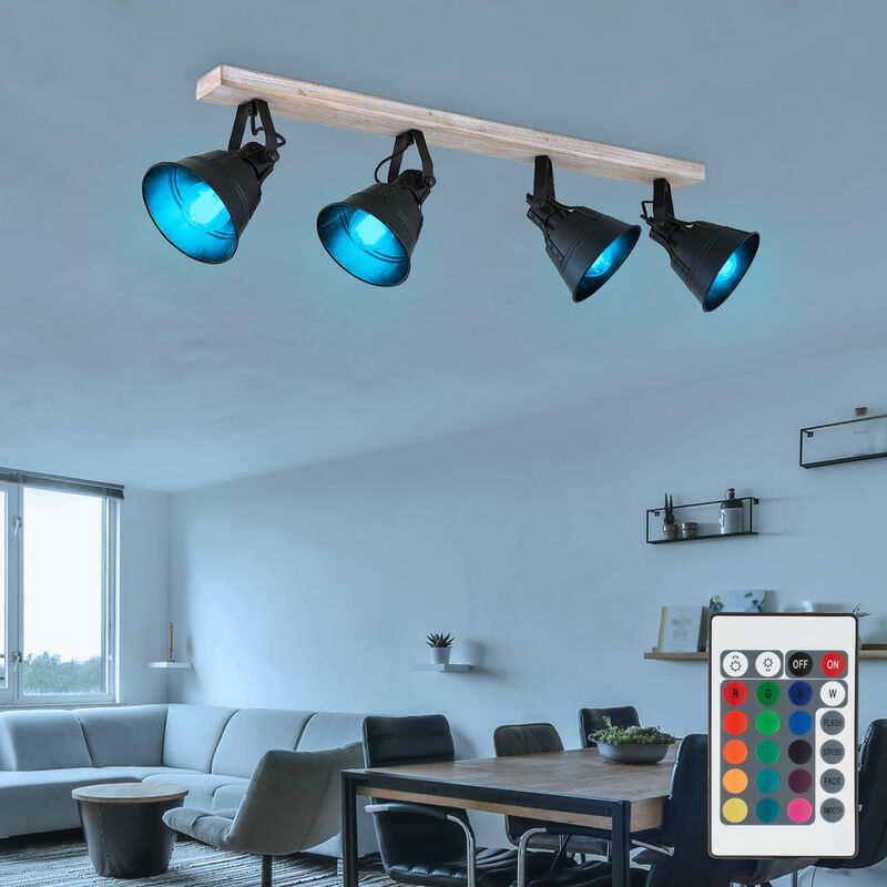 

Lámpara de techo, control remoto, lámpara de madera, barra de focos, regulable, regulable en un conjunto que incluye lámparas LED RGB