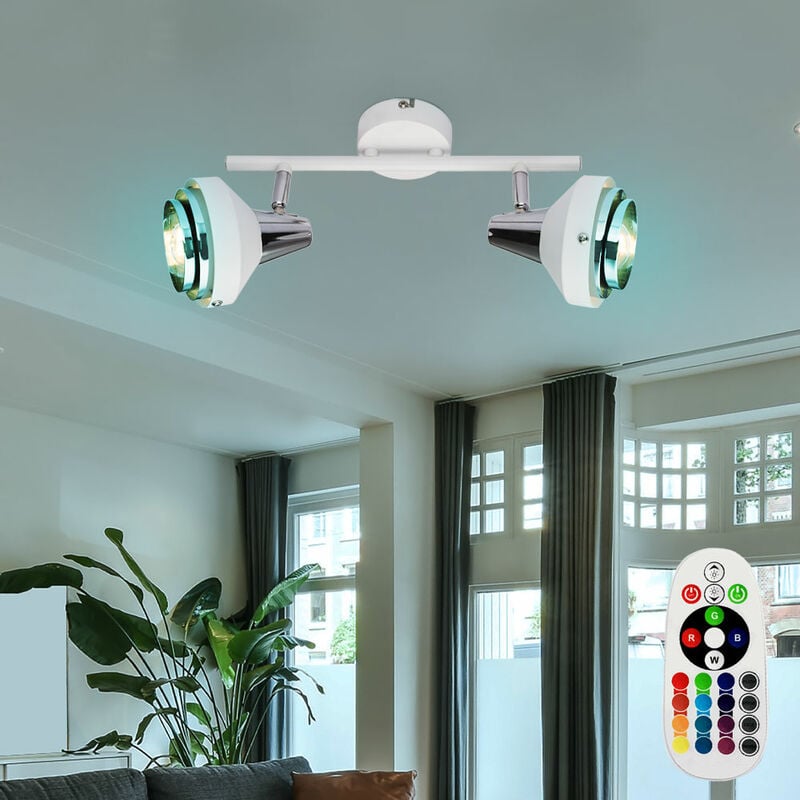 

Lámpara de techo con control remoto, foco de cromo, lámpara de diseño blanca regulable y regulable en un juego que incluye bombillas LED RGB