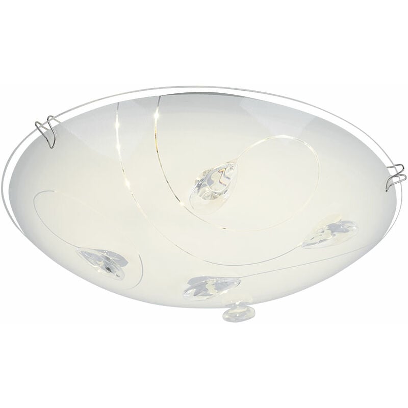 

Lámpara de techo de vidrio opalino, lámpara de cristal para sala de estar redonda en un juego que incluye bombillas LED