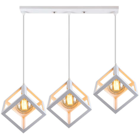 Lámpara De Techo Cubo Lámparas De Colgar Retro Lámparas De Colgar Antigua Industrial Metal Lámparas De Techo Blanco Creativa 3 Cabezas E27