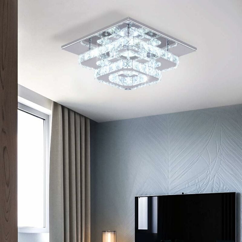

Stoex - Lámpara de Techo de Cristal Led Lámpara de Techo Cuadrada Moderna 30CM 36W Lámpara de Araña de Dos Capas Blanco Frío