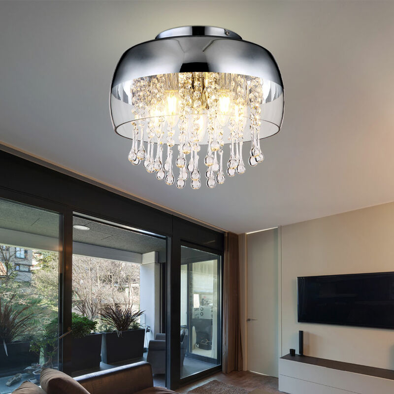 

Lámpara de techo de cristal para sala de estar, comedor, lámpara de vidrio cromado en un juego que incluye bombillas LED