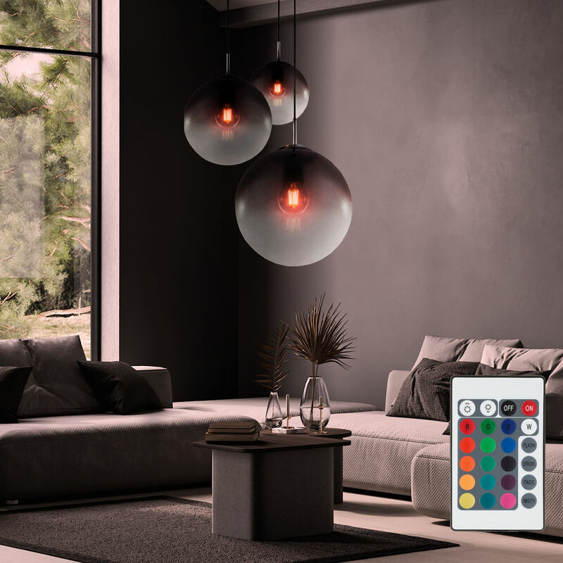 

Lámpara colgante de techo en cromo, control remoto de vidrio para sala de estar, regulable en un juego que incluye lámparas LED RGB