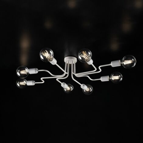 Lámpara de techo de diseño en hierro Plata Blanco ocho luces 83x h17 cm