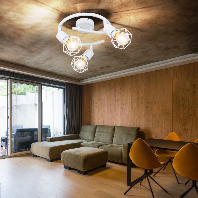 

Lámpara de techo de diseño, focos de comedor, lámpara redonda, jaula de punto, ajustable, blanca en un juego que incluye bombillas LED