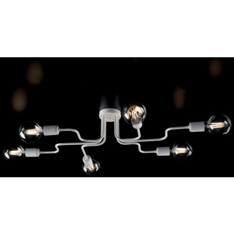 Lámpara de techo de hierro blanco plateado seis luces diámetro 83x h17 cm