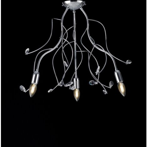 Lámpara de techo de hierro cromado pulido con pedrería cristal 3 luces cm 56