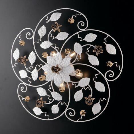Lámpara de techo de hierro lacado en blanco con decoración shabby 5 luces cm 65