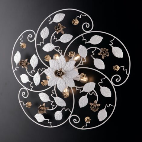 Lámpara de techo de hierro lacado en blanco con decoración shabby 5 luces cm 65