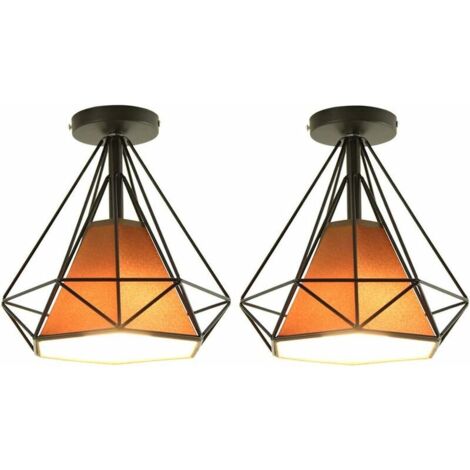 Lámpara de techo de jaula retro con forma de diamante de 25 cm, estilo de hierro de metal industrial vintage, bombillas E27 para sala de estar, dormitorio, restaurante, pasillo, cafetería, bar (2 piez