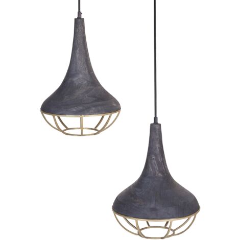 Lámpara de techo de madera mango negro latón a mano pantalla natural Bagmati