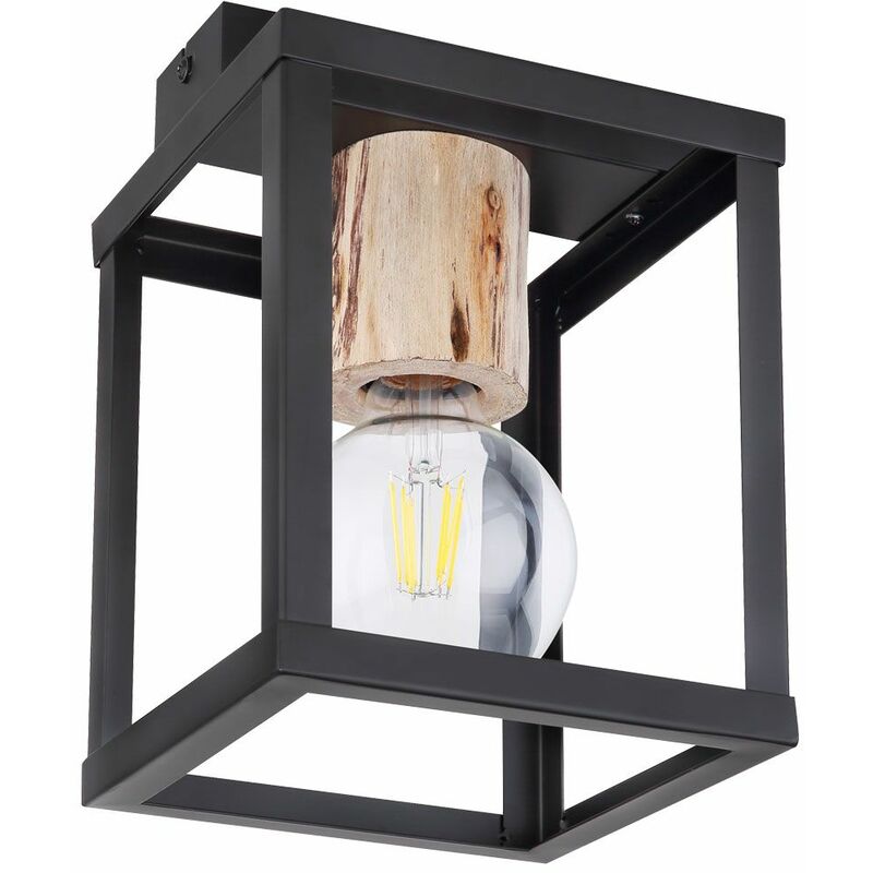 

Lámpara de techo lámpara de madera natural de filamento negro mate iluminación de dormitorio vintage en un juego que incluye bombillas LED