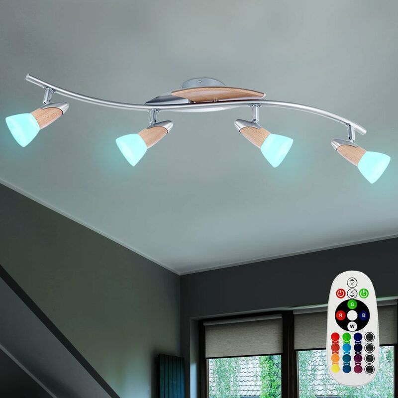 

Lámpara de techo de madera regulable para sala de estar, luz de punto de vidrio con control remoto en un juego que incluye bombillas LED RGB