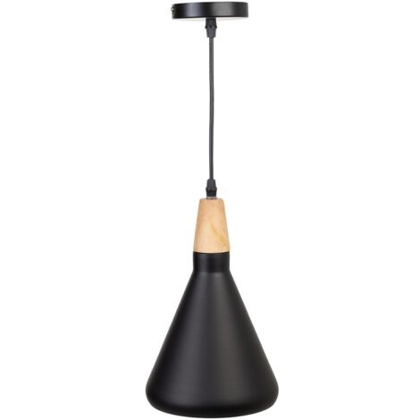 Lámpara de techo de madera y metal negra 18x18x31