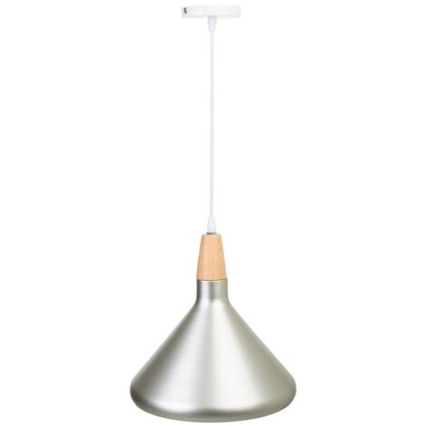 Lámpara de techo de madera y metal plateada 27x27x30